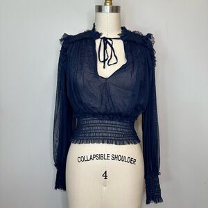 Free People Sheer Ruffle Long Sleeve Blouse